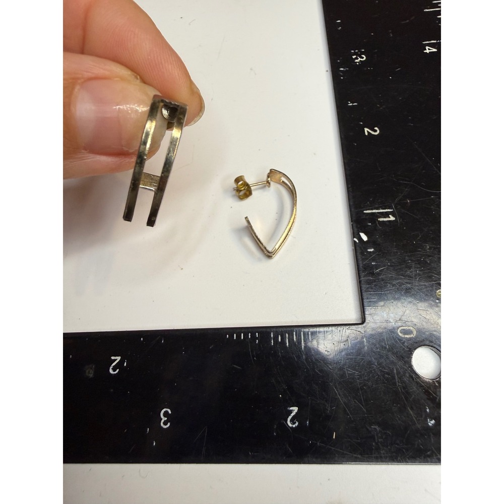 Gold Tone Geometric Double Bar Triangle Hoop Earrings Post Back Minimalist
